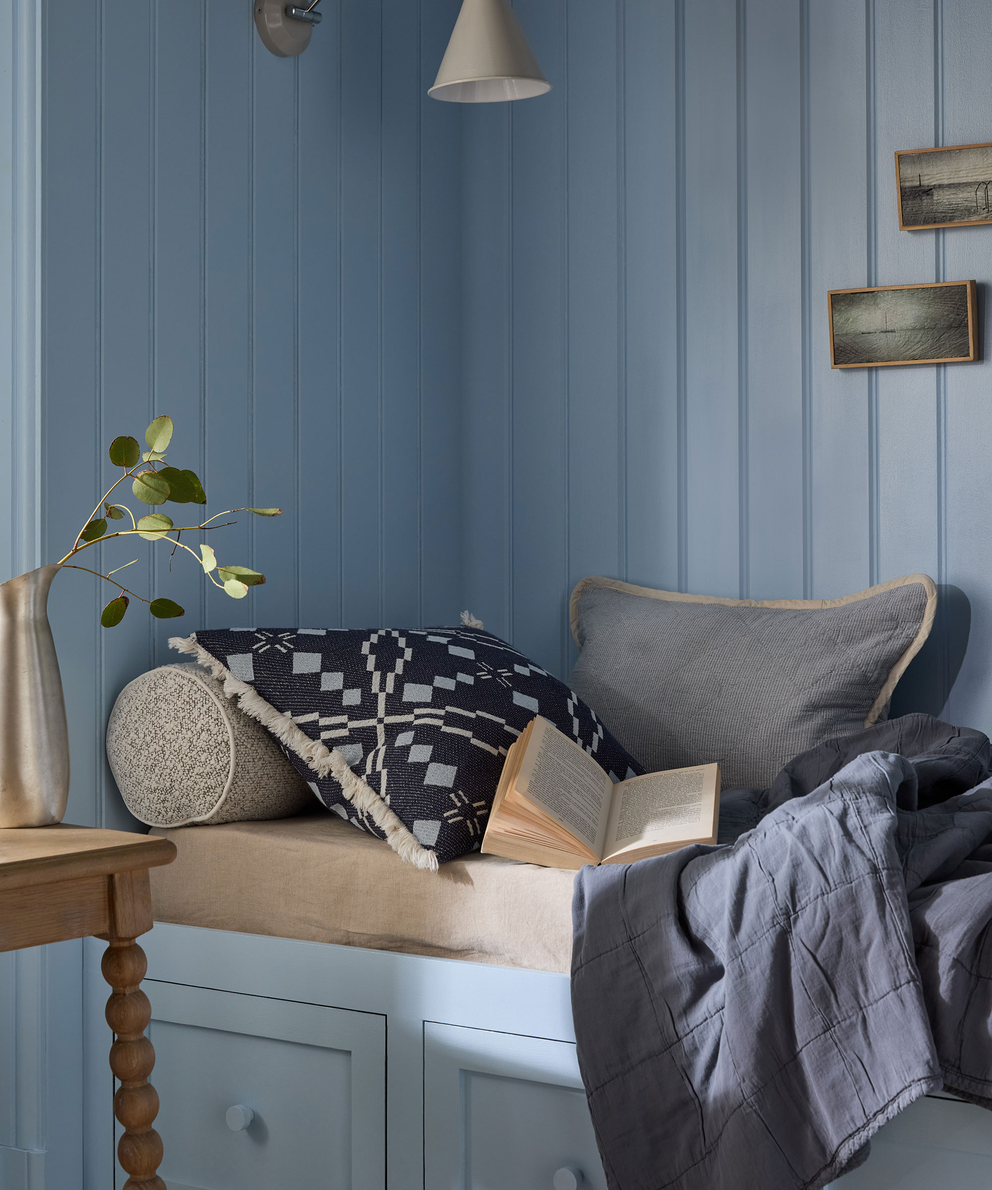 pale blue reading nook