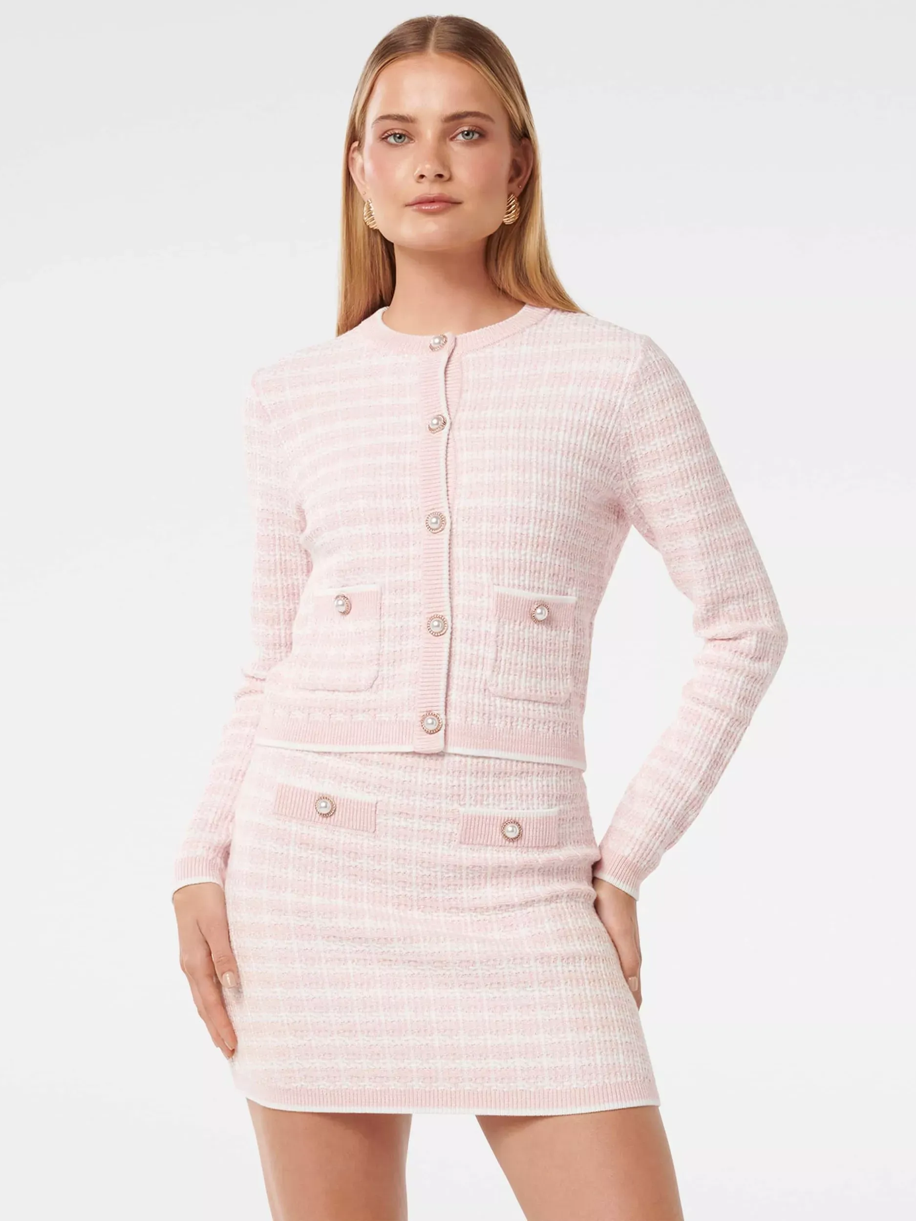 Forever New Louise Boucle Knit Cardigan, Soft Pink