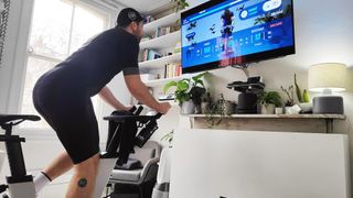 Our tester Lee Bell pictured riding the Apex exercise bike