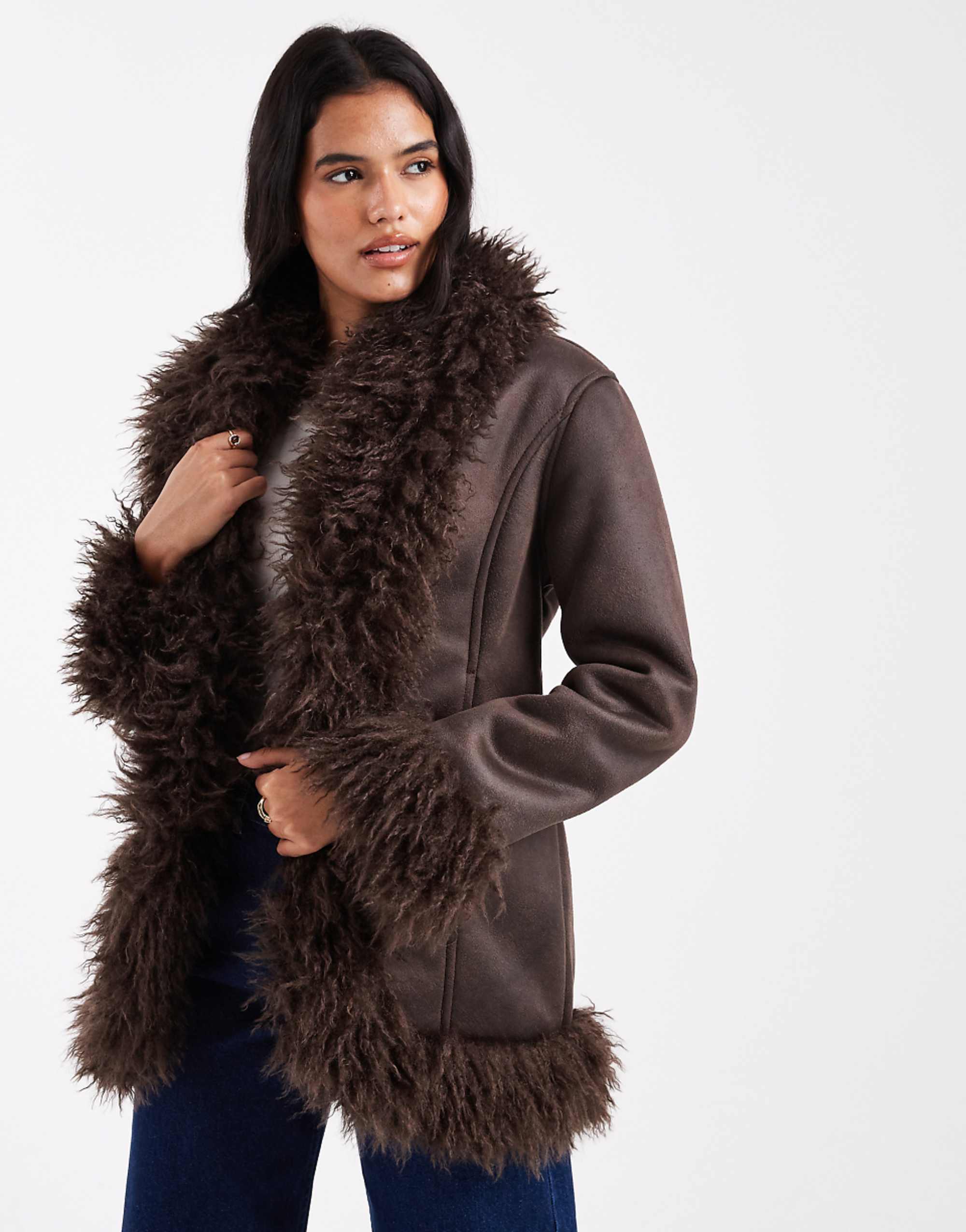 Cotton on 70s Faux Fur Penny Lane Coat in Brown