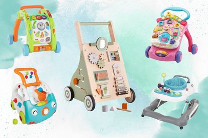 A collage of five of the items featured in our guide to the best baby walkers for 2024