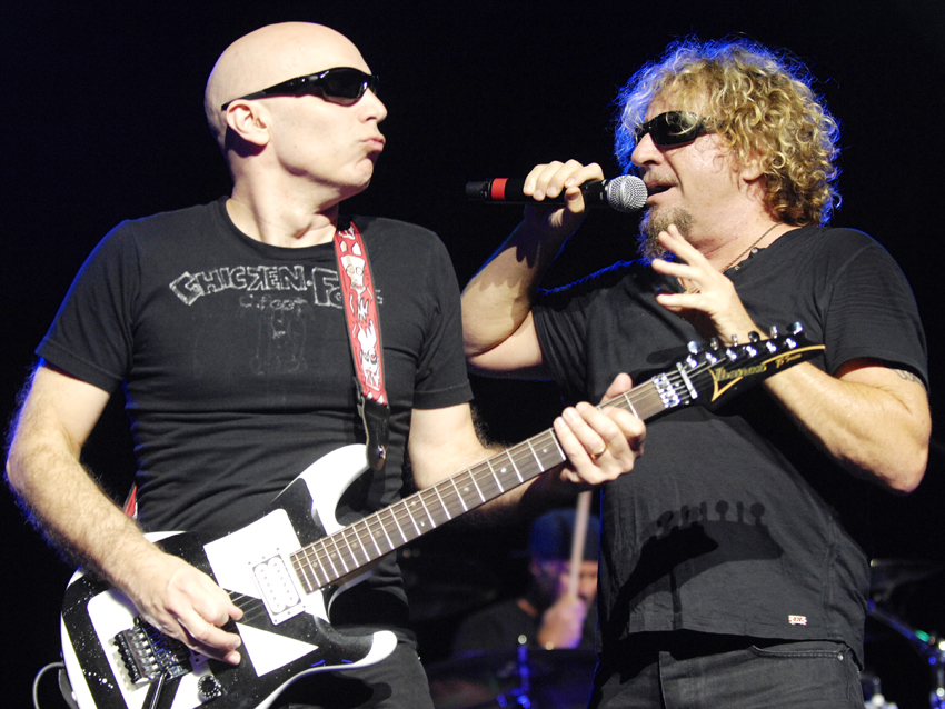 Joe Satriani with Sammy Hagar on stage. Satch says the new Chickenfoot album will explore new directions