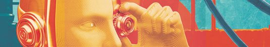 Illustration shows the robot with eyeglass up close
