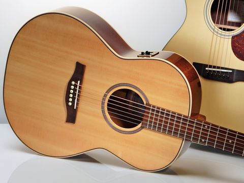 The Seagull boasts mahogany back and sides, with a solid spruce top.