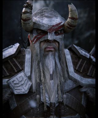 A Nord. An inhabit the northern province of Skyrim. While the character seen here looks fearsomely awesome, the jury’s still out on what quality the gameplay will be