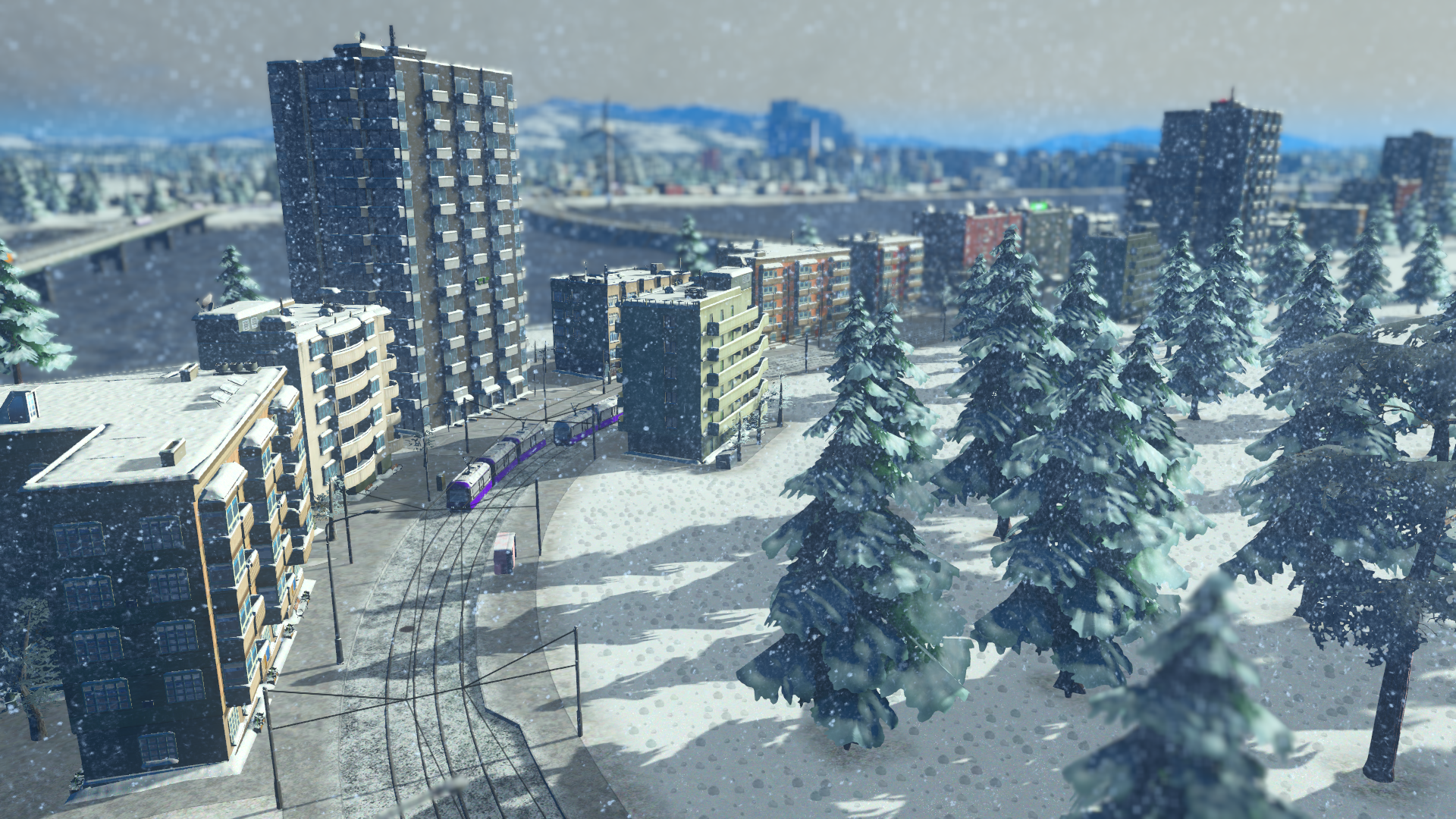 City covered with snow