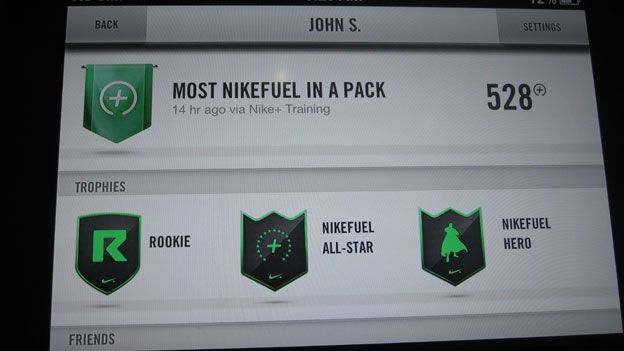 Nike+ Training app rewards view