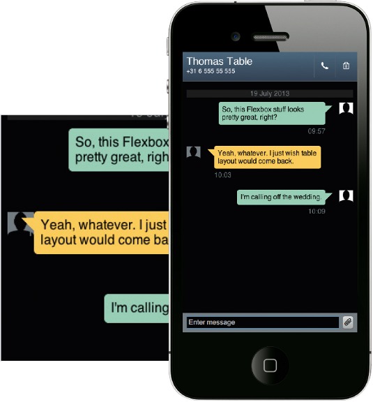 Using justify-content and order moves one user's messages to the right, and places the avatar to the right of the message