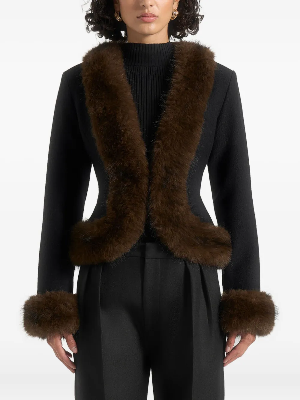 Mani&egrave;re De Voir Lina Faux Fur-Trim Black Jacket | 4