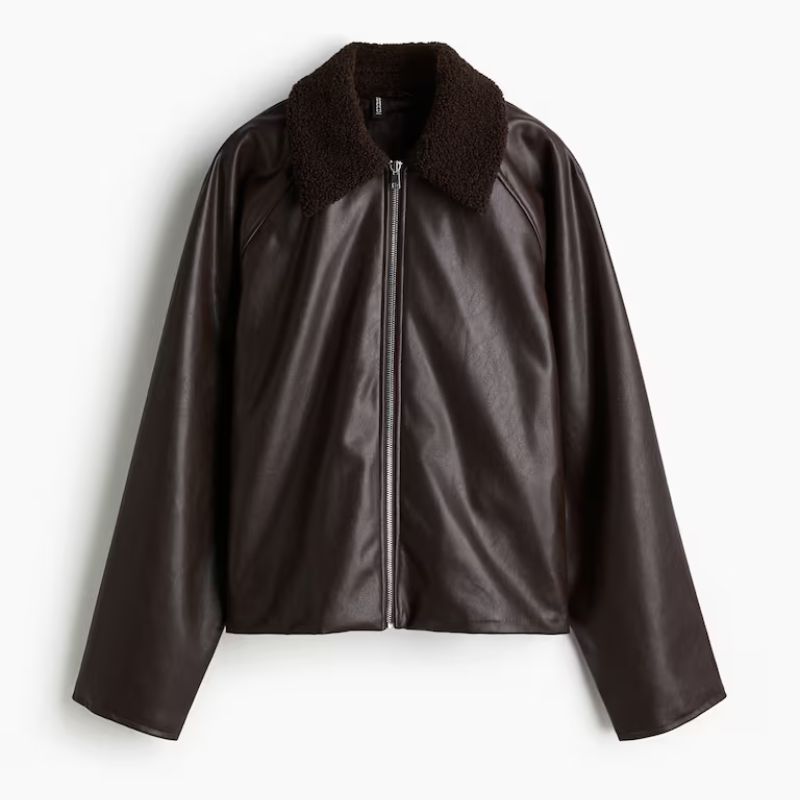 H&amp;amp;M shearling-trimmed lfaux-eather jacket