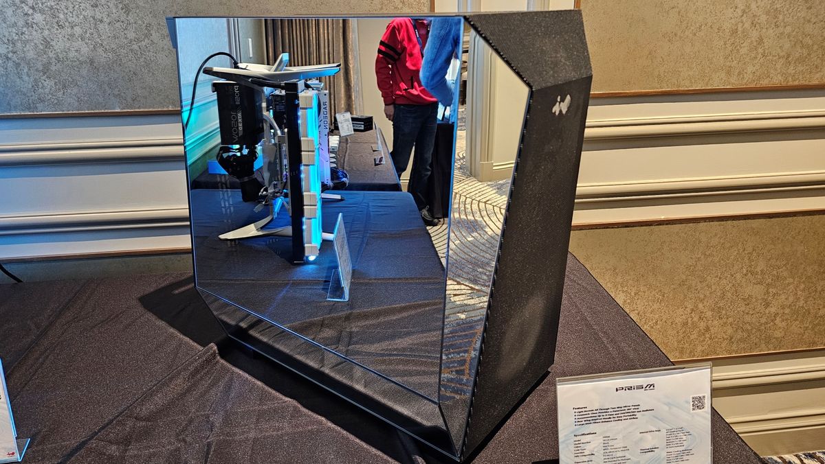 InWin Prism ATX PC Case with 180-degree Panoramic view and two way mirror panels.