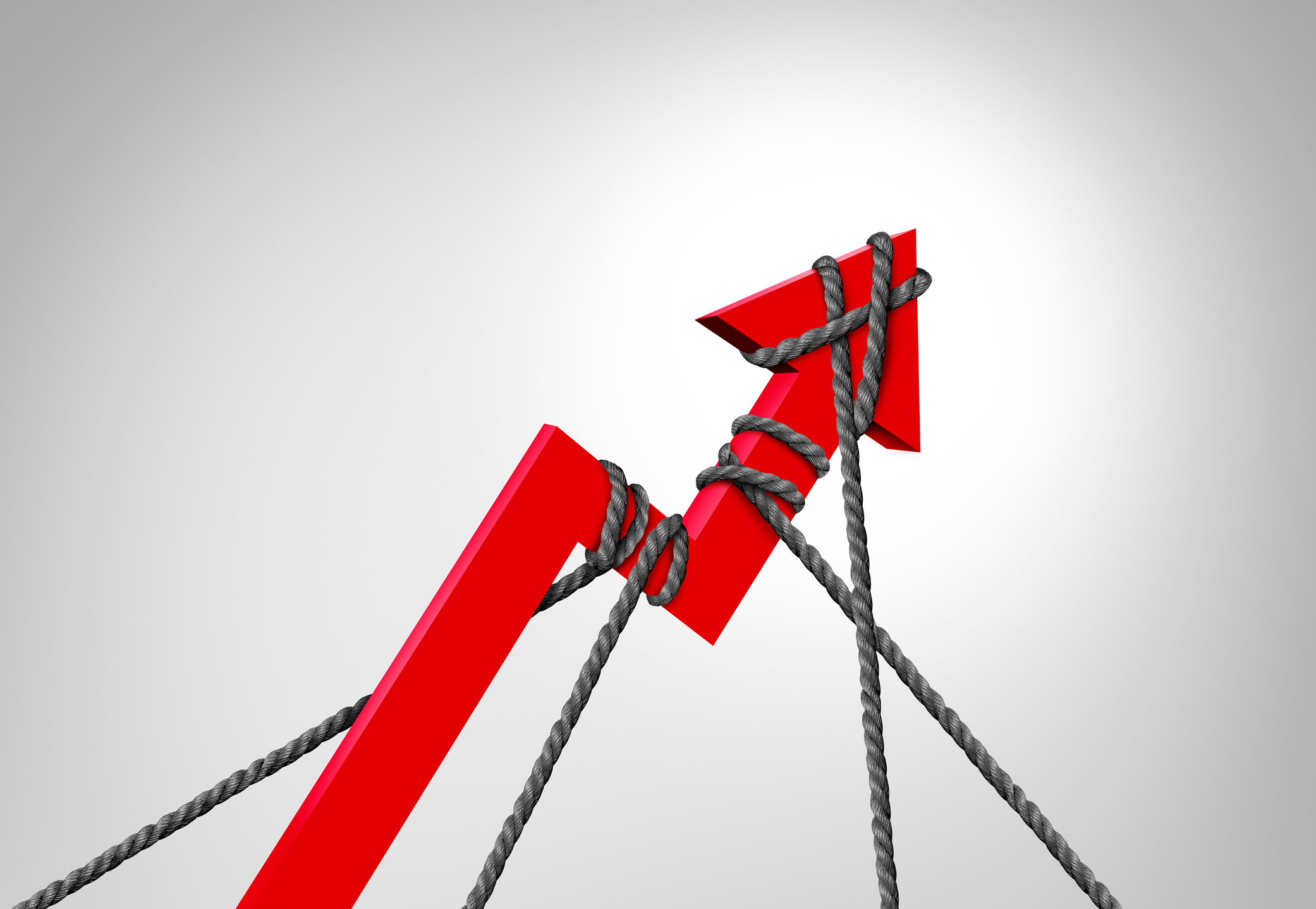 Red arrow tied down by ropes