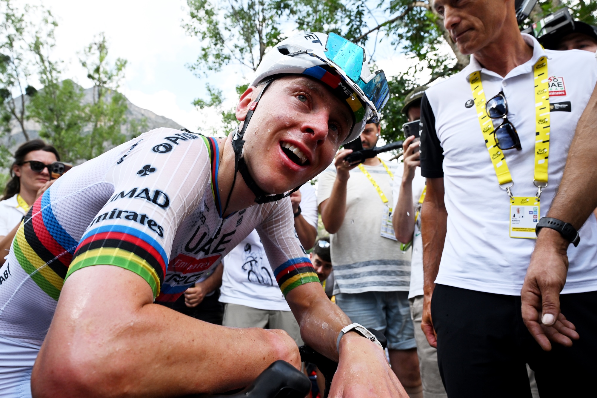Tour de France 2026 stage 6 winner Tadej Poga&amp;#269;ar at the finish of hot day and his second stage win so far (Photo by Dario Belingheri/Getty Images)