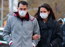 new york city, ny january 22 emilio vitolo jr and katie holmes out for a walk on january 22, 2021 in new york city, new york photo by lrnycmegagc images