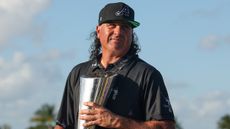 Pat Perez with the Team Championship trophy after the closing LIV Golf event of the 2022 season