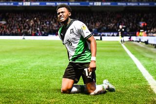 Bali Mumba celebrates after scoring team's first goal during the Sky Bet League 1 match between Ipswich Town and Plymouth Argyle at Portman Road, Ipswich on Saturday 14th January 2023.