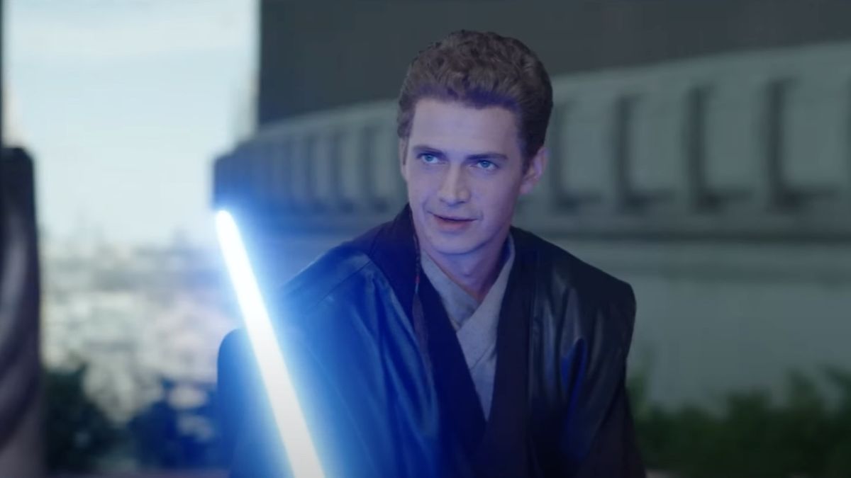 Hayden Christensen wielding lightsaber as Attack of the Clones-era Anakin Skywalker