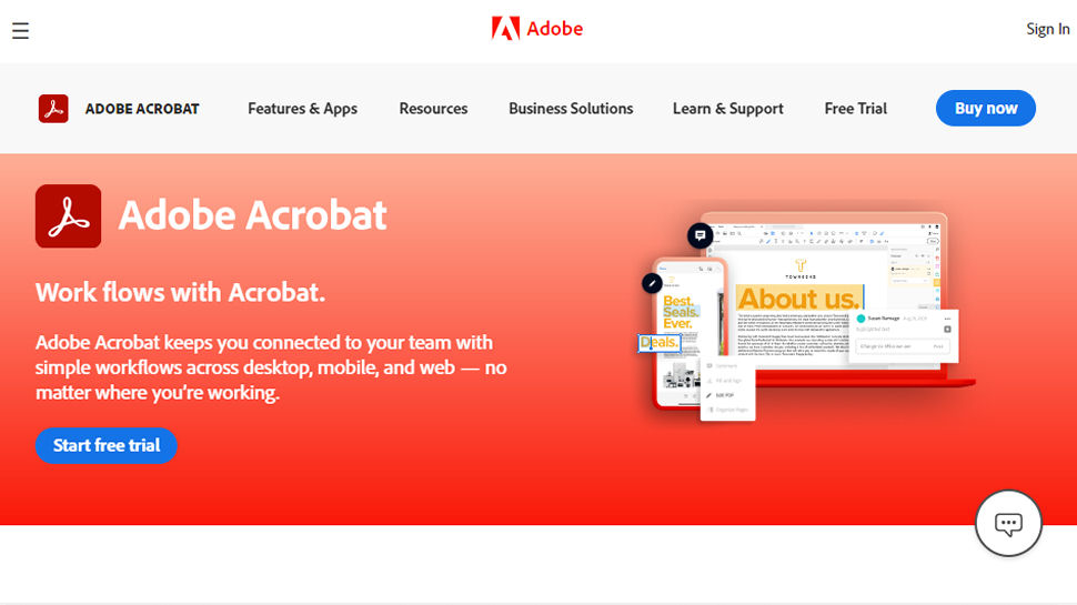 Website screenshot of Adobe Acrobat DC