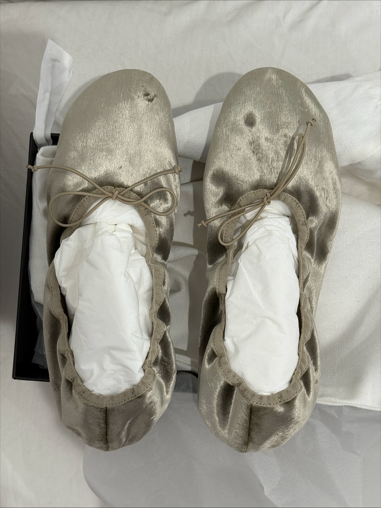 An image of @monikh wearing The Row velvet ballet flats.