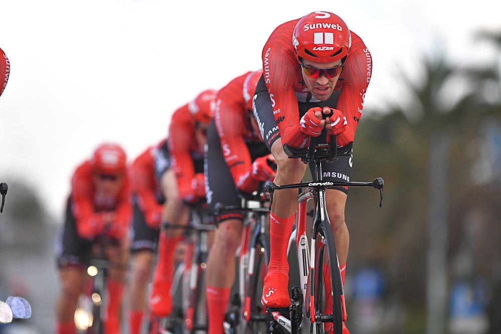 Tom Dumoulin on the front for Team Sunweb at Tirreno-Adriatico