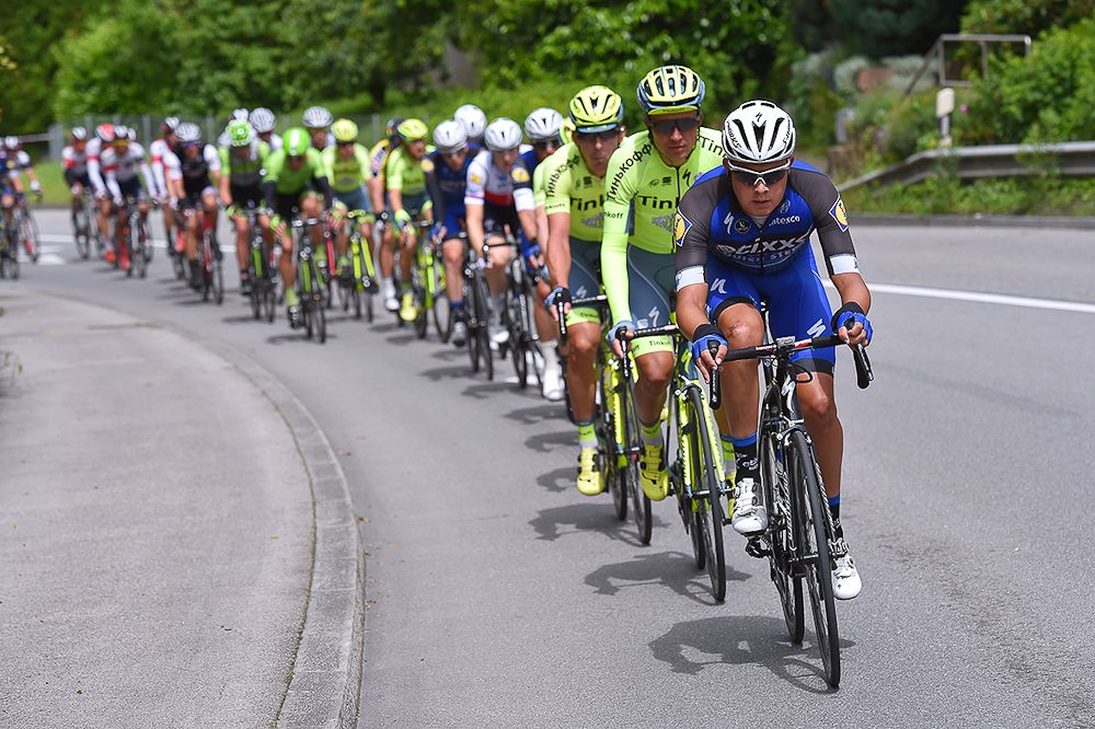 Yves Lampaert powers the peloton during stage 4 at the Tour de Suisse
