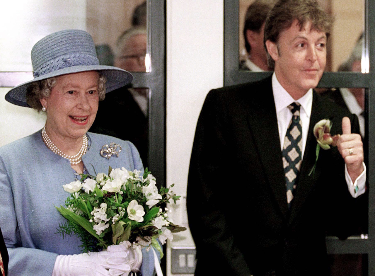 The Queen With Paul Mccartney At The Liverpool Institute For Performing Arts in 1996