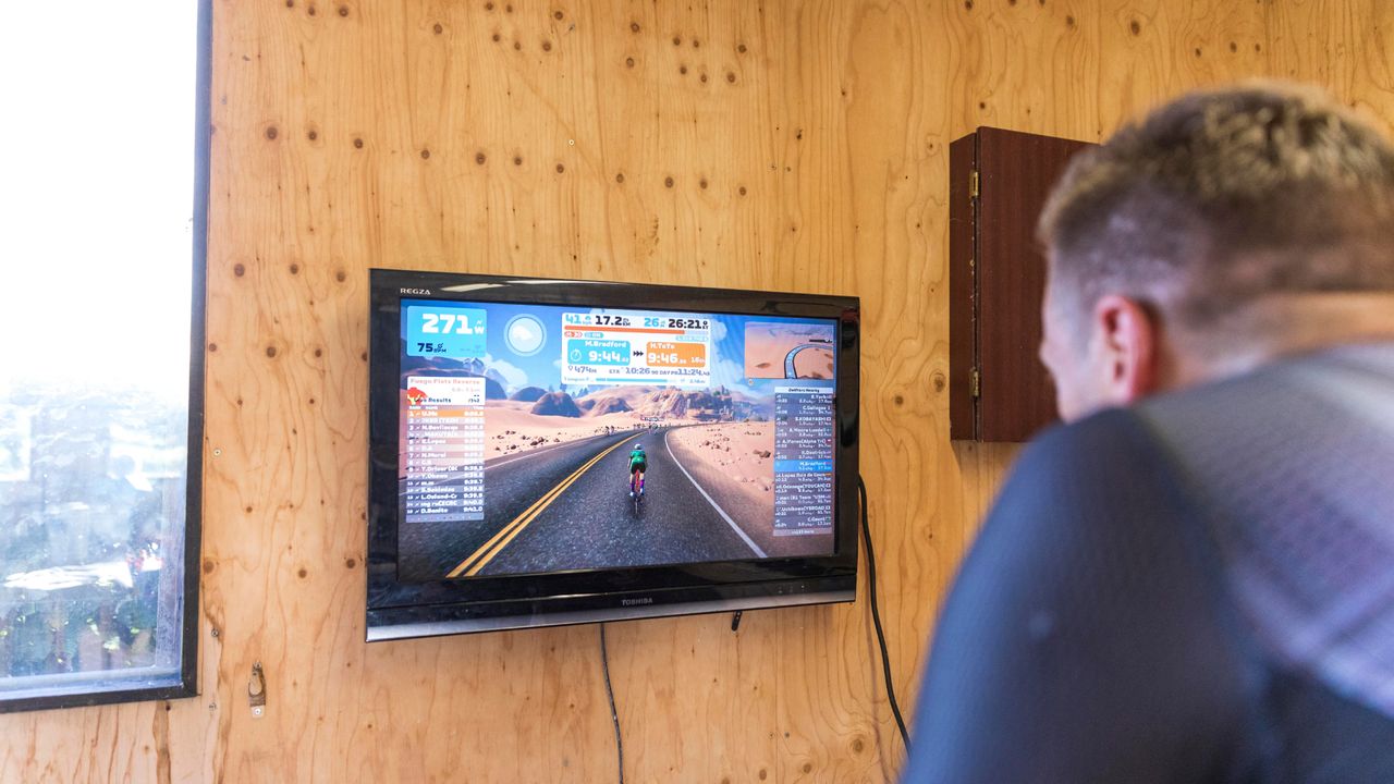 Image shows a rider completing an FTP test on Zwift