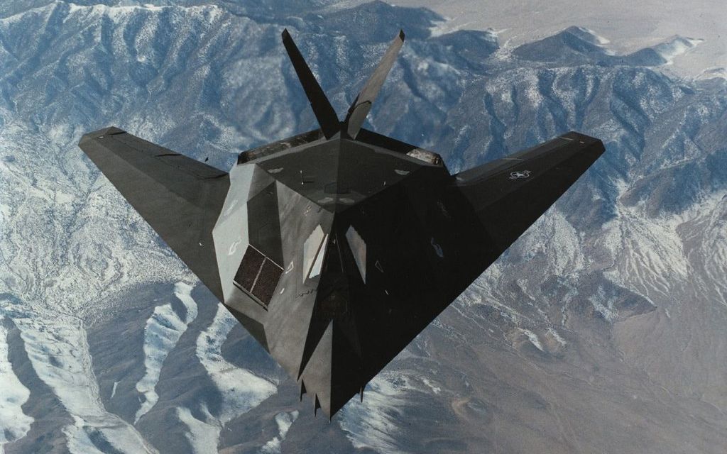 An F-117 Nighthawk in flight.