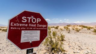 Heat warning sign at Death Valley National Park