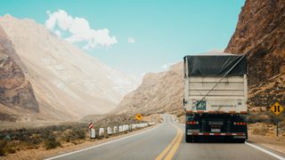 Lorry driving down mountain road