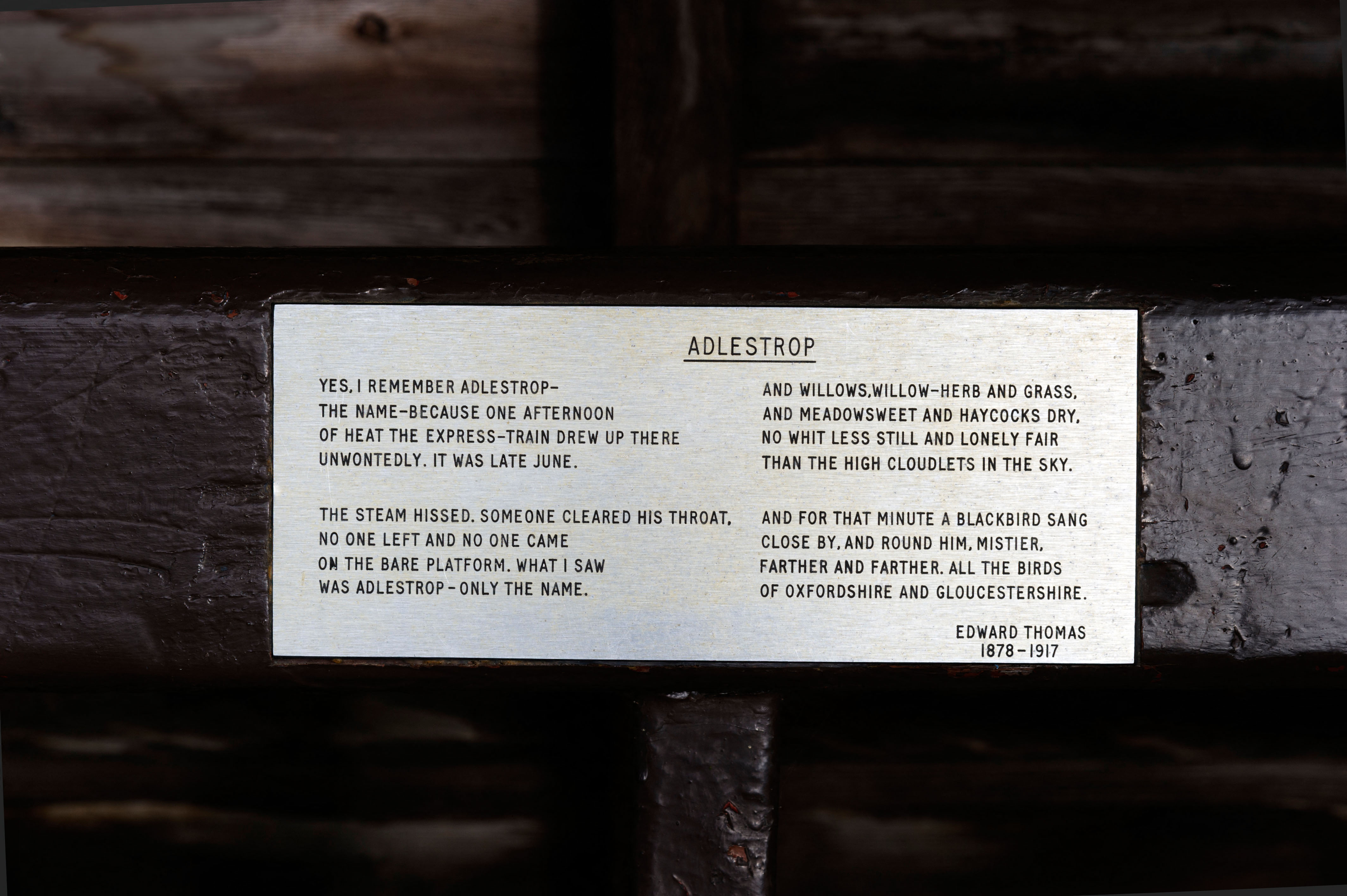 Poem by Edward Thomas within Adlestrop bus shelter Gloucestershire UK