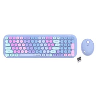 A purple keyboard and mouse