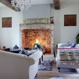 country living room with open fire