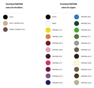 The brief defines permitted Pantone colours for the different design elements