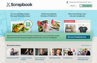 Scrapbook, a site for collecting recipes from Channel 4 shows
