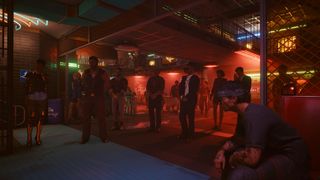 Cyberpunk 2077 — everyone gathered to mourn Jackie at the El Coyoto Cojo bar.