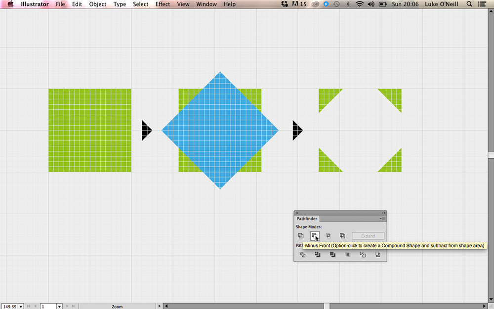Minus a diamond shape from a square to create an expand icon