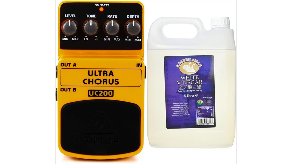 You can currently buy Behringer’s UC200 chorus pedal in a bundle with white vinegar or a cat calming device and we have no idea why