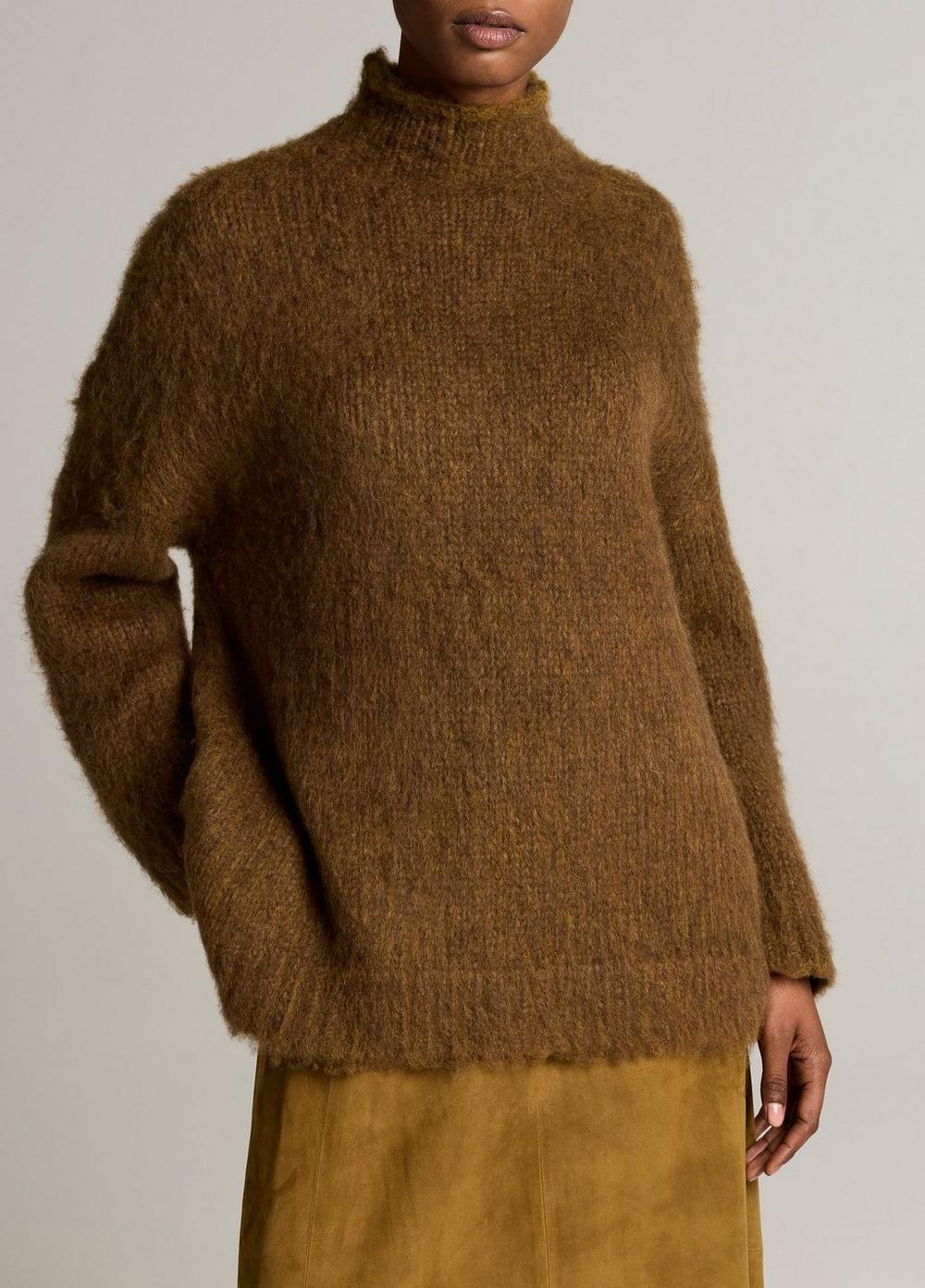 Brushed Wool-Cotton Oversized Mock-Neck Sweater