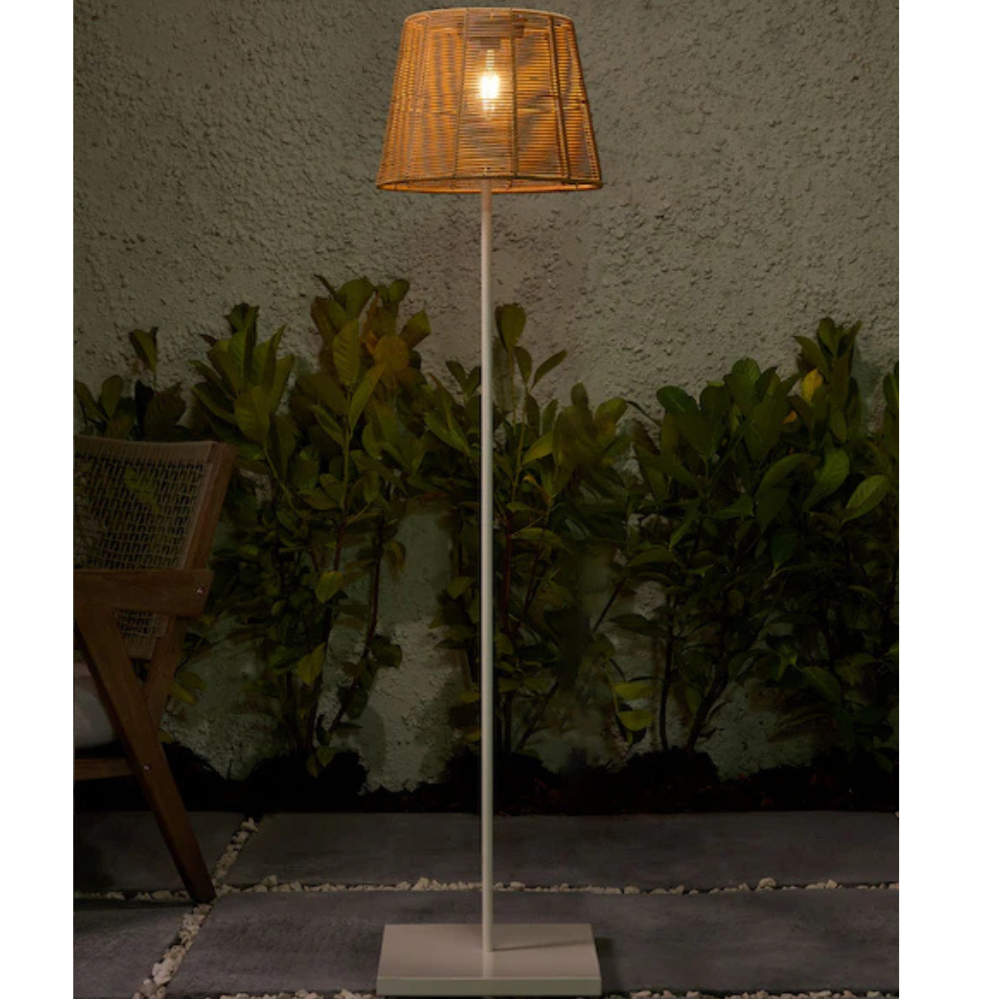 Natural Rattan Effect Solar Outdoor Floor Lamp