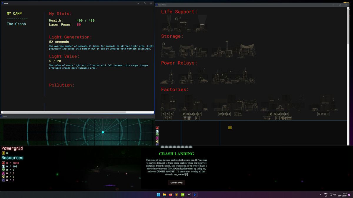 Screenshot of purple-blue cities and sci-fi screens from idler dEskape