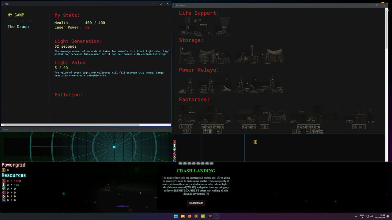 Screenshot of purple-blue cities and sci-fi screens from idler dEskape