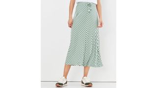 Joules green striped midi skirt