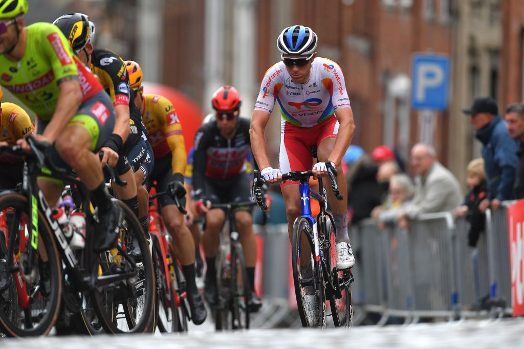 BINCHE BELGIUM OCTOBER 05 Niki Terpstra of Netherlands and Team Total Energies competes during the 33rd Binche Chimay Binche Memorial Frank Vandenbroucke 2021 a 1986km race from Binche to Binche BincheChimayBinche on October 05 2021 in Binche Belgium Photo by Luc ClaessenGetty Images