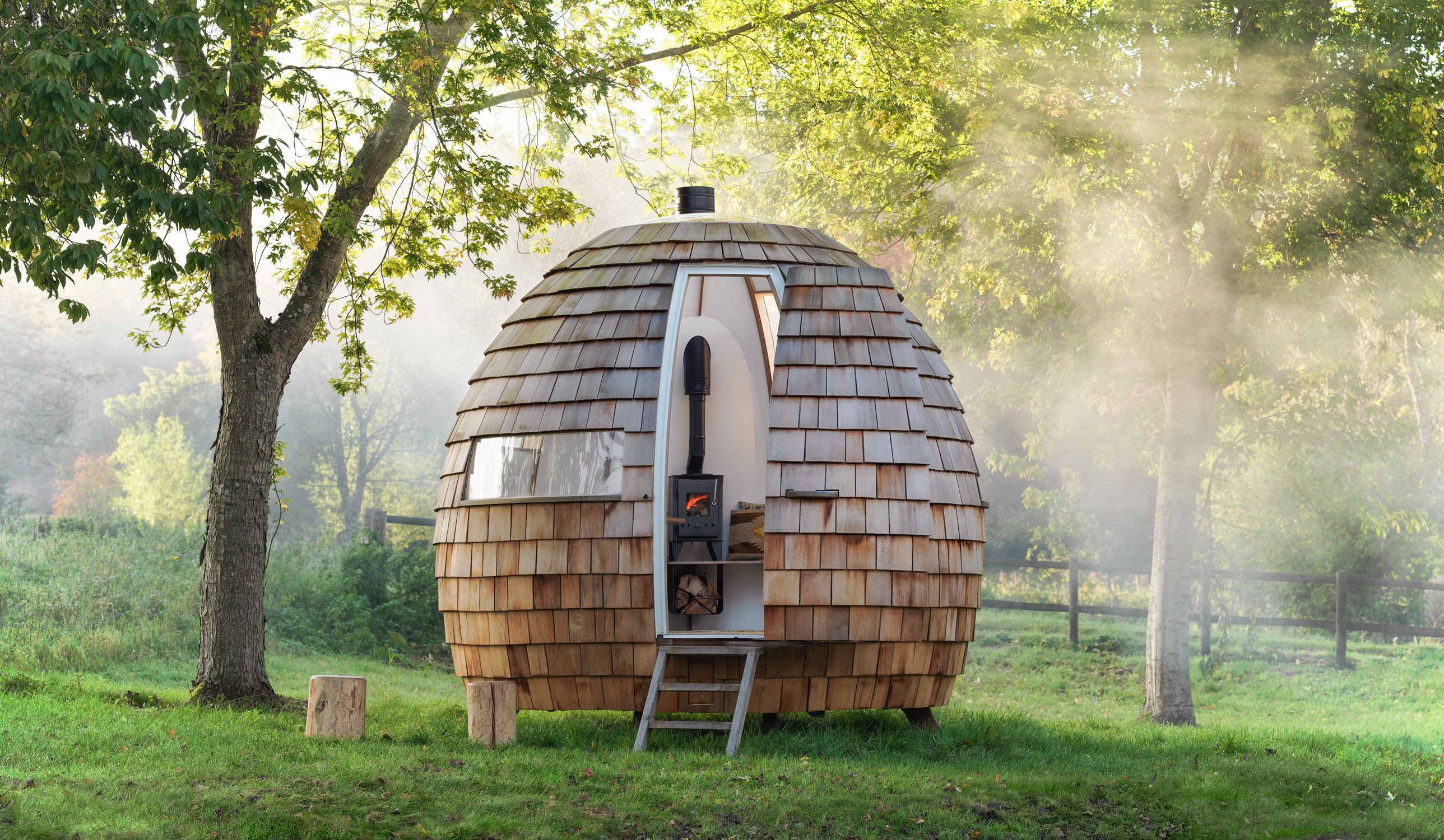 round timber shingle shed from book work from the shed