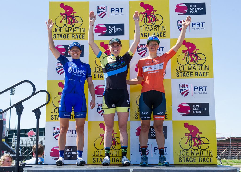 Lauren Hall (UnitedHealthcare), Lily Williams (Sun And Ski Elite Women Team) and Sara Bergen (Rally Cycling)