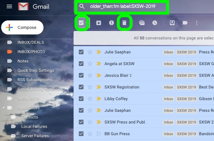 How to delete email in gmail