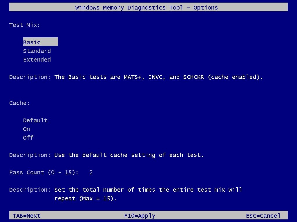 Memory Diagnostic Basic Settings