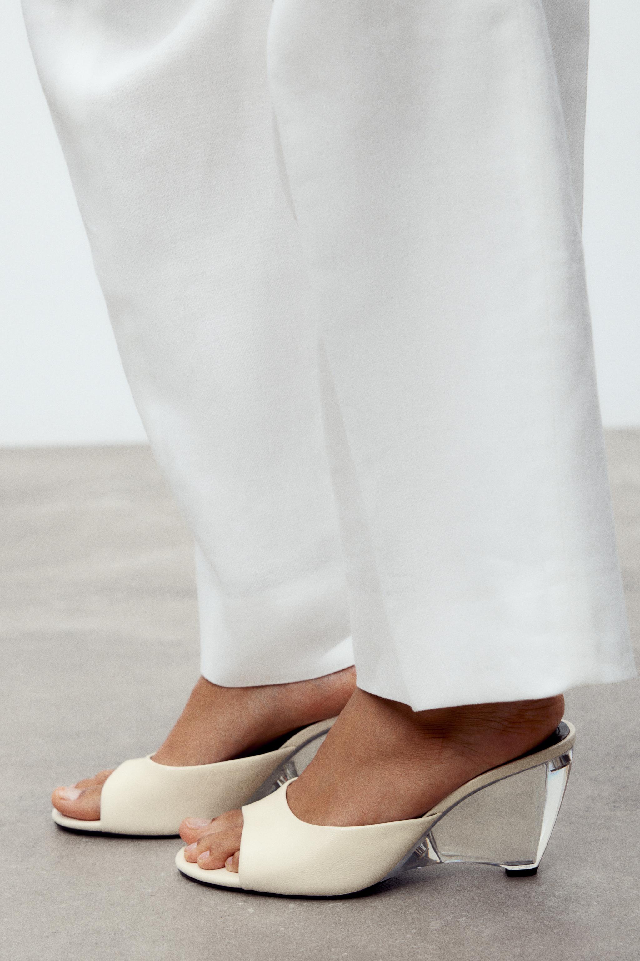 Leather Transparent Wedge Mules