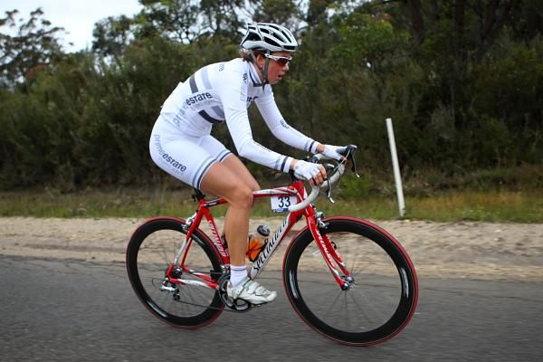 Joanne Hogan (Prime Estate) was away on her own for several kilometres, but she was only allowed a few hundred metres advantage. She was always in sight on the straight, rolling roads